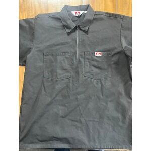 Ben Davis Mens XL Black Short Sleeve Half Zip Work Shirt Twill Mechanic Top